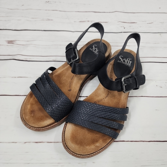Sofft Brinda Sandals Black Snakeskin Print Strappy Comfort Leather 9.5 - Picture 3 of 7
